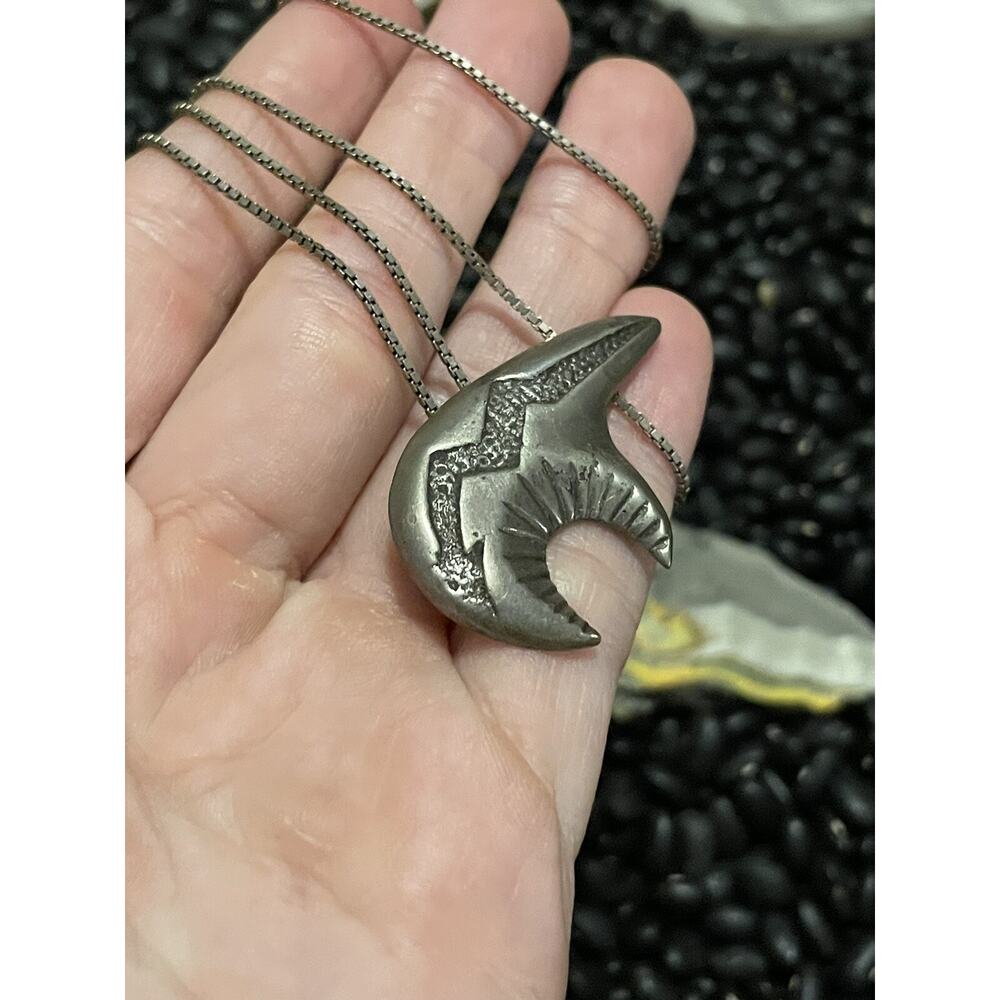 Native Sterling Silver Storyteller Bear Lightning Spirit Pin Pendant Signed AM - Picture 8 of 12